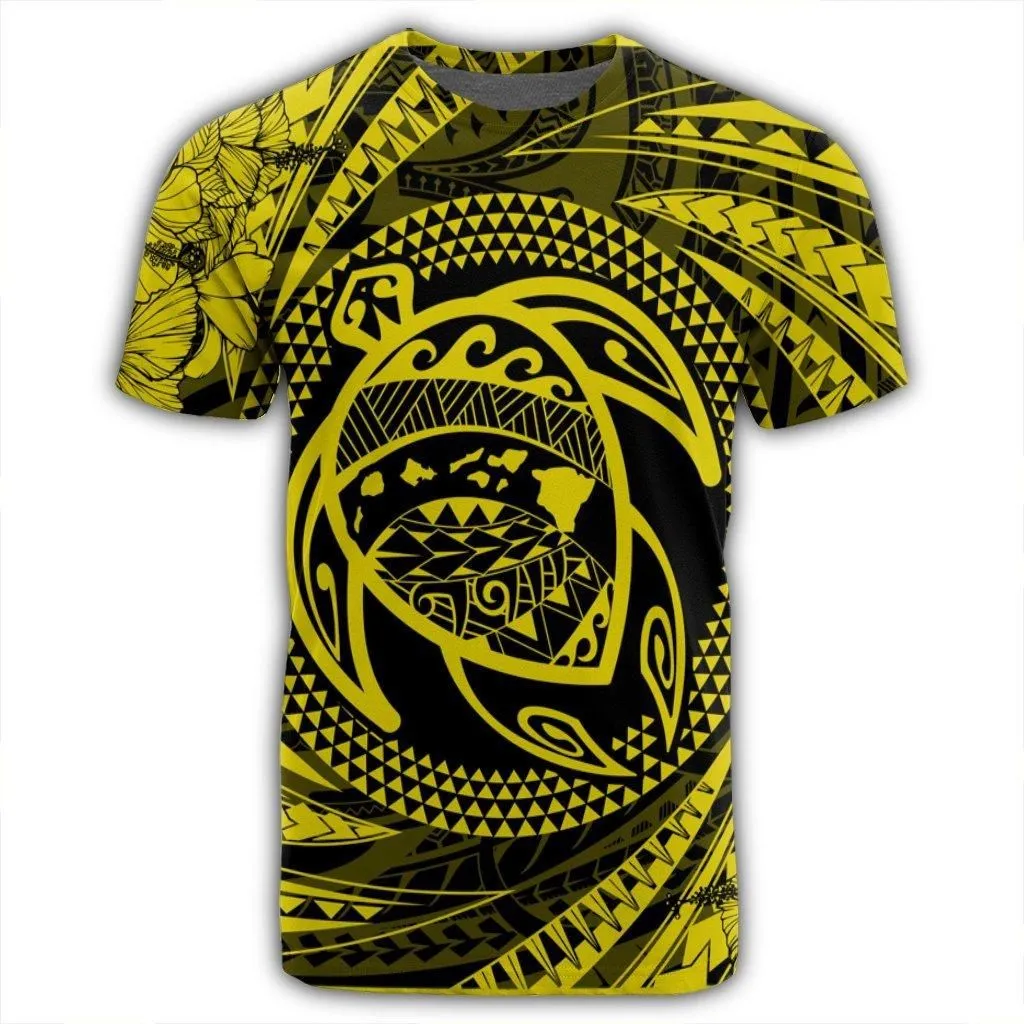 Hawaiian Kanaka Honu Hibiscus Tornando Polynesian Yellow T-Shirt - AH
