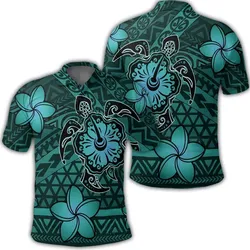 Hawaii Mix Polynesian Turtle Plumeria Polo Shirt - Nick Style - Turquoise