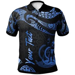 Vanuatu Polynesian Custom Personalised Polo Shirt - Poly Tattoo Blue Version