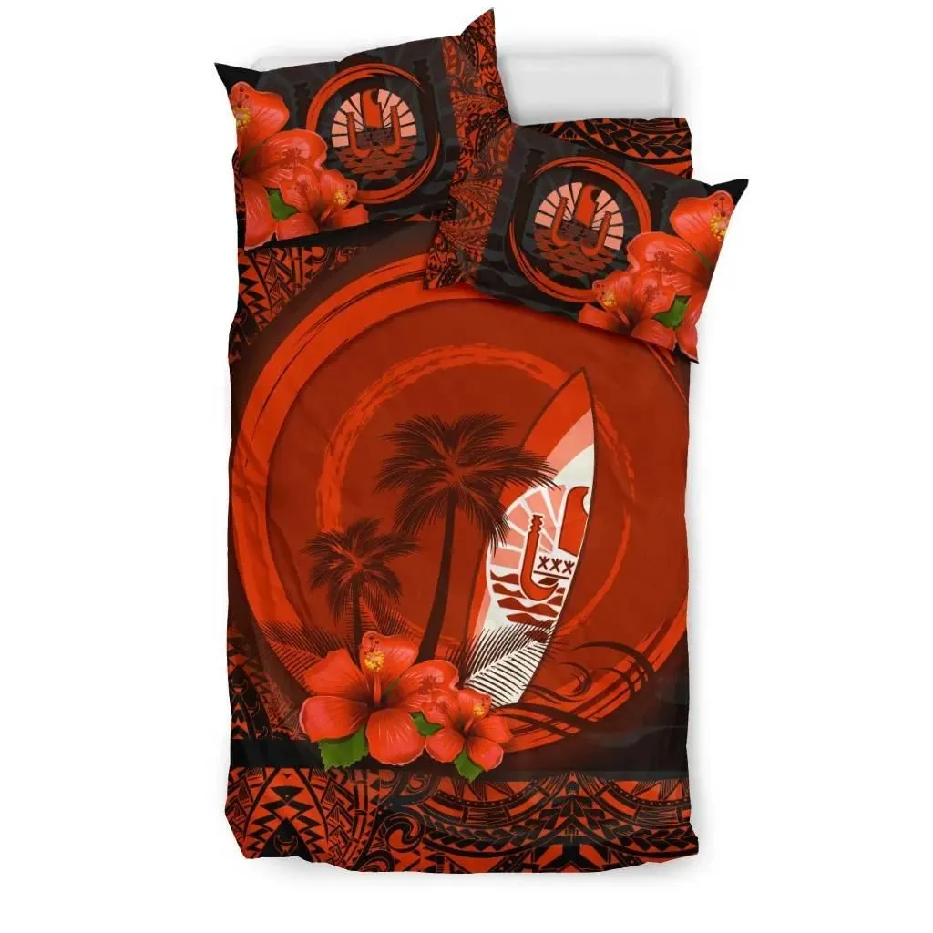 FamilyGater Bedding Set - Cover and Pillow Cases Tahiti Polynesian Coat Of Arms Hibiscus Th5