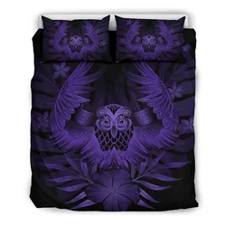 FamilyGater Bedding Set - Cover and Pillow Cases Hawaiian Owl Hibiscus Plumeria Polynesian - Purple - AH J4