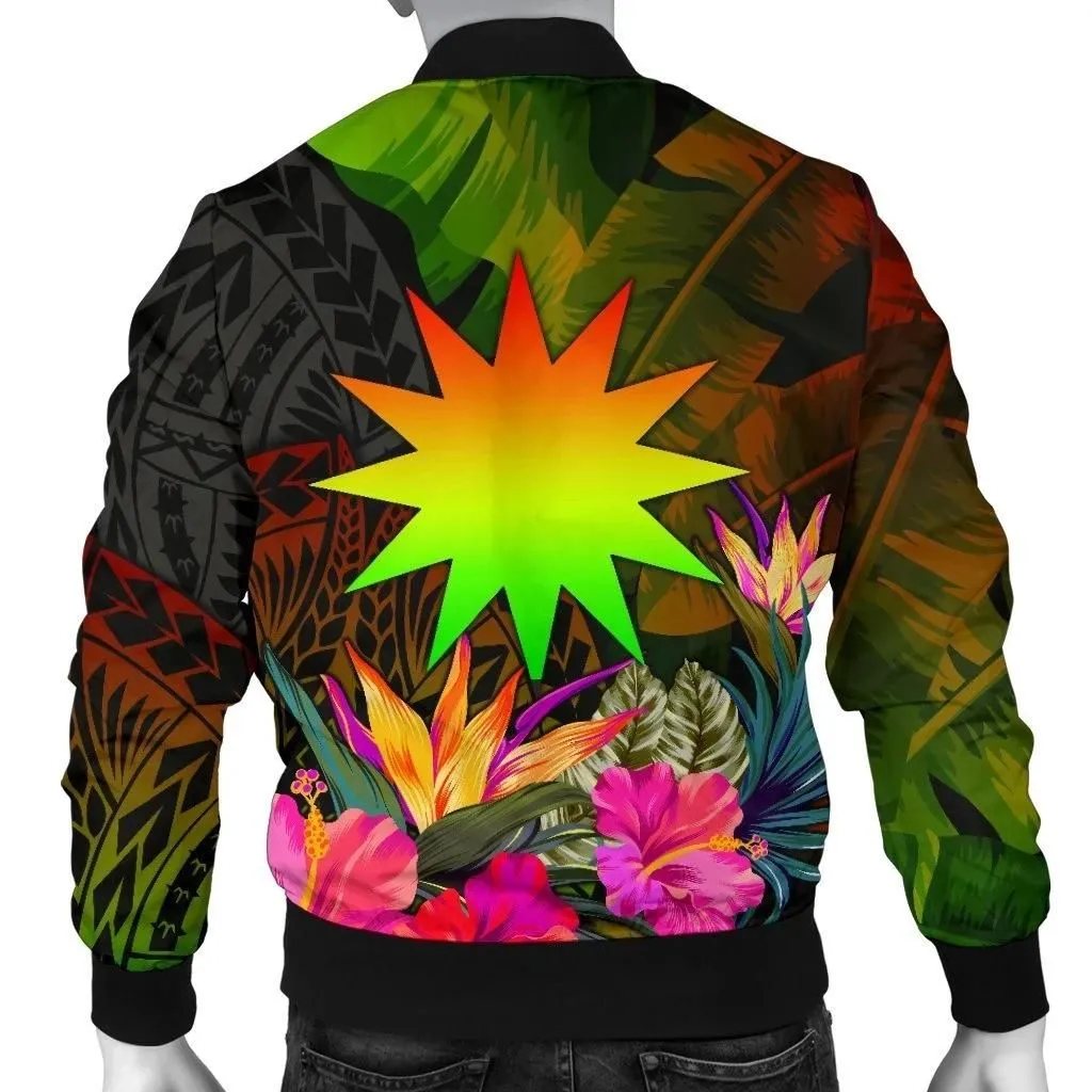 Nauru Polynesian Personalised Men's Bomber Jacket -  Hibiscus and Banana Leaves - BN15
