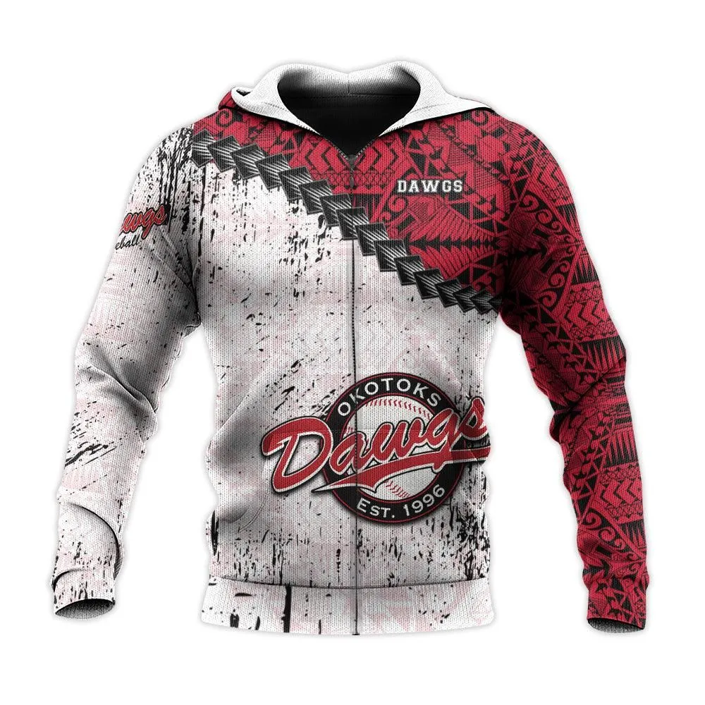 Okotoks Dawgs Hoodie Grunge Polynesian Tattoo - CA BASEBALL