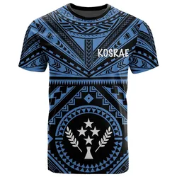 Kosrae T-Shirt - Kosrae Flag In Polynesian Tattoo Style (Blue)