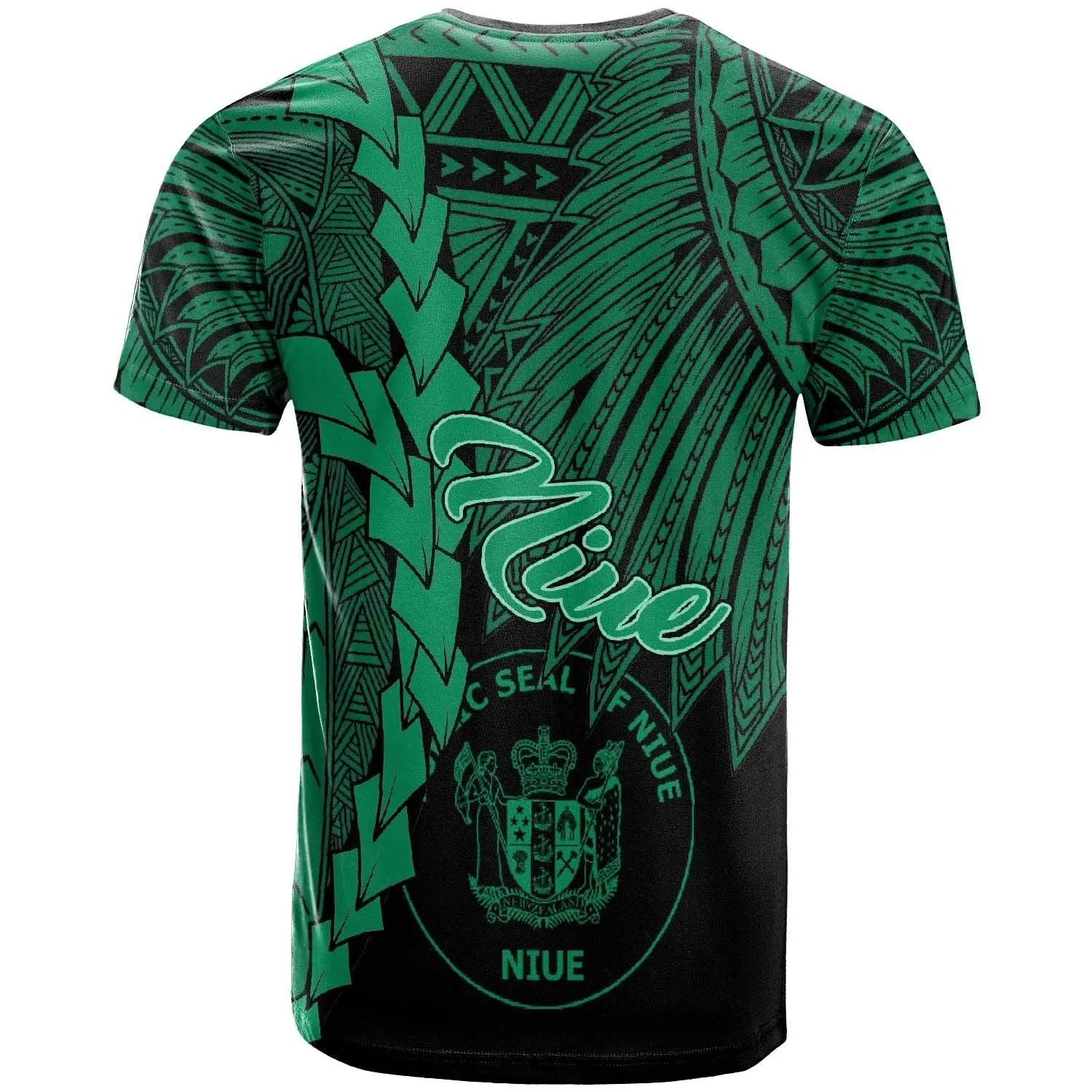 Niue Polynesian T-Shirt - Tribal Wave Tattoo Green