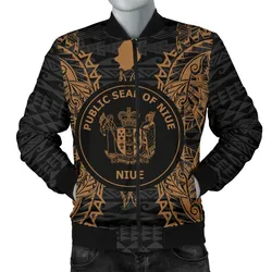 Niue Polynesian Mens Bomber Jacket Map Gold