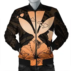 Hawaiian Kanaka Bomber Jacket Hibiscus Polynesian Love - Orange - AH