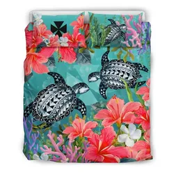 FamilyGater Bedding Set - Cover and Pillow Cases Wallis and Futuna - Polynesian Turtle Hibiscus And Seaweed A24