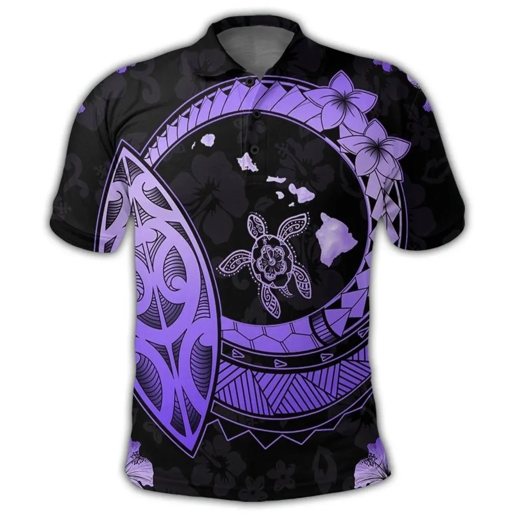 Alohawaii Shirt - Hawaii Turtle Hibiscus Map Polynesian Polo Shirt Violet - AH - JR