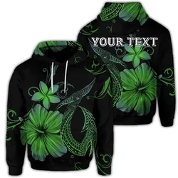 (Personalised) Hawaiian Fish Hook Hibiscus Plumeria Polynesian Hoodie - Green - AH