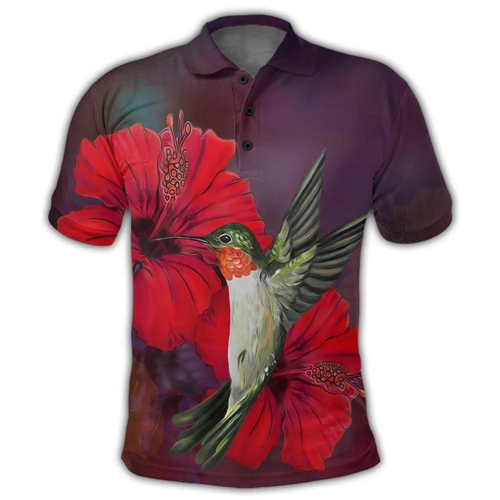 Hawaiian Hummingbird And Hibiscus Polynesian Polo Shirt - AH