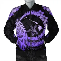 Hawaii Turtle Hibiscus Map Polynesian Bomber Jacket Violet - AH