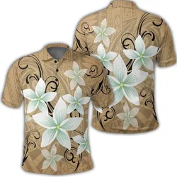 Hawaiian Plumeria Polynesian Polo Shirt - Gold