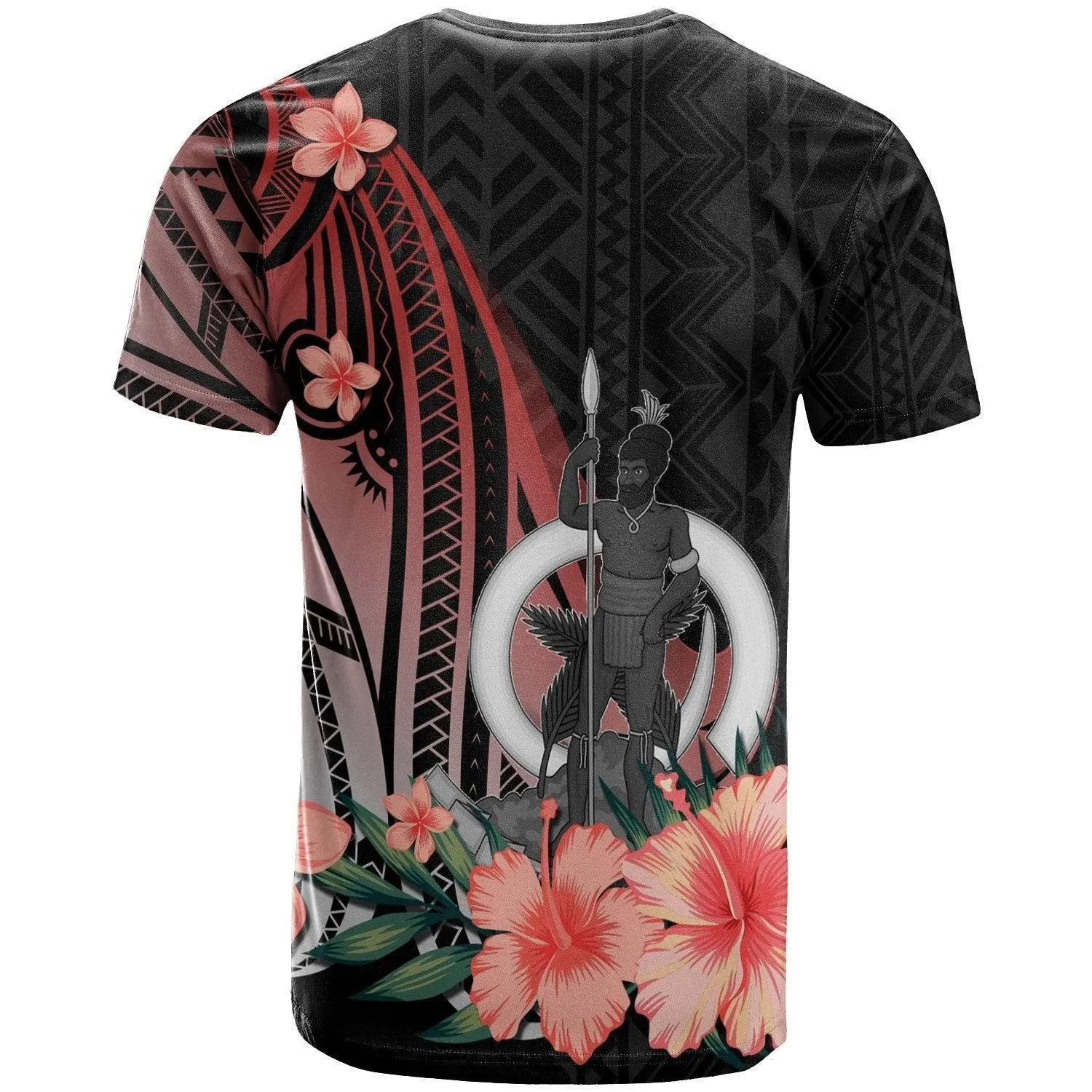 Vanuatu T shirt - Red Polynesian Hibiscus Pattern Style