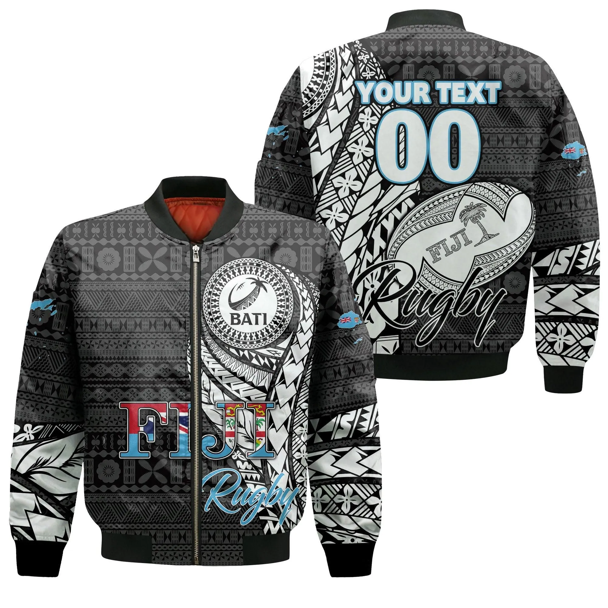 (Custom Personalised) Fiji Rugby Bati Tapa Pattern Bomber Jacket - LT2