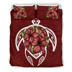 FamilyGater Bedding Set - Cover and Pillow Cases Hawaiian - Hawaii Turtle Hibiscus Polynesian - Red \bTwo - AH J4