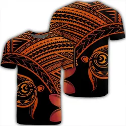 Hawaiian Turtle Plumeria Kakau Polynesian Quilt T-Shirt Neo Orange AH