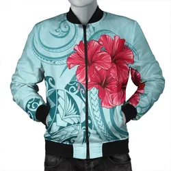 Hawaii Polynesian Turtle Hibiscus Blue Bomber Jacket - Bless Style - AH