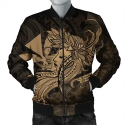 FamilyGaterJacket - Hawaiian Map Hula Girl Hibiscus Kanaka Polynesian Bomber Jacket - Gold - AH - J4R