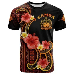 Samoa T-Shirt - Hibiscus Plumeria Mix Tribal Leaves