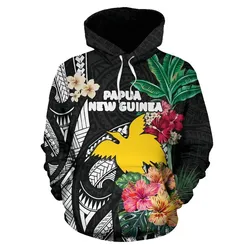 Papua New Guinea All Over Hoodie Coat Of Arms Polynesian With Hibiscus TH5