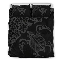 FamilyGater Bedding Set - Cover and Pillow Cases Hawaiian Map Turtle Hibiscus Kanaka Polynesian - Gray - AH J4