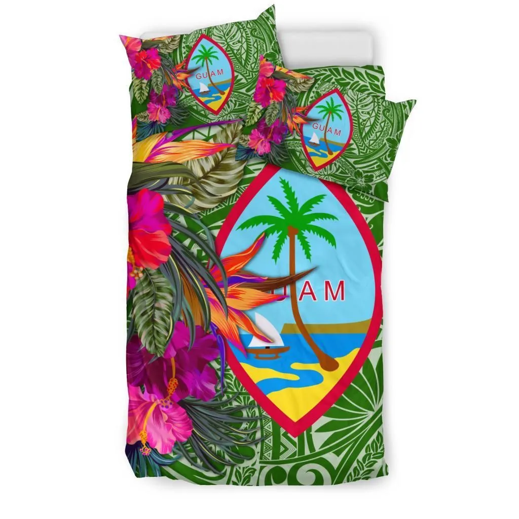 Guam Bedding Set - Hibiscus Polynesian Pattern Green Version