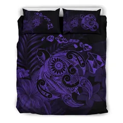 FamilyGater Bedding Set - Cover and Pillow Cases Hawaiian Map Turtle Tattoo Hibiscus Plumeria Polynesian - Purple - AH - J4