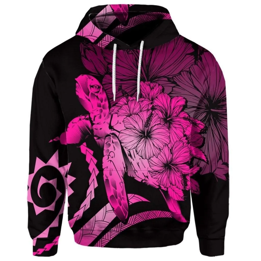 (Personalised) Hawaiian - Hawaii Turtle Hibiscus Polynesian Vintage Hoodie - Pink