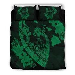 Hawaiian Fish Hook Hibiscus Banzai Surfing Polynesian Bedding Set Green - AH - J5