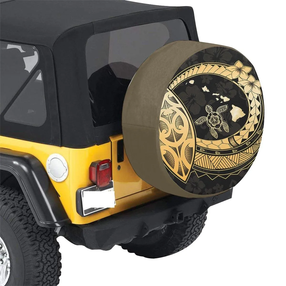 Hawaii Turtle Hibiscus Map Polynesian Gold Spare Tire Cover AH