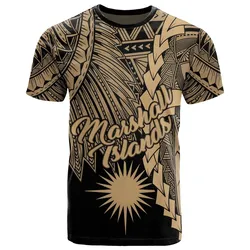 Marshall Islands Polynesian T-Shirt - Tribal Wave Tattoo Gold - BN12