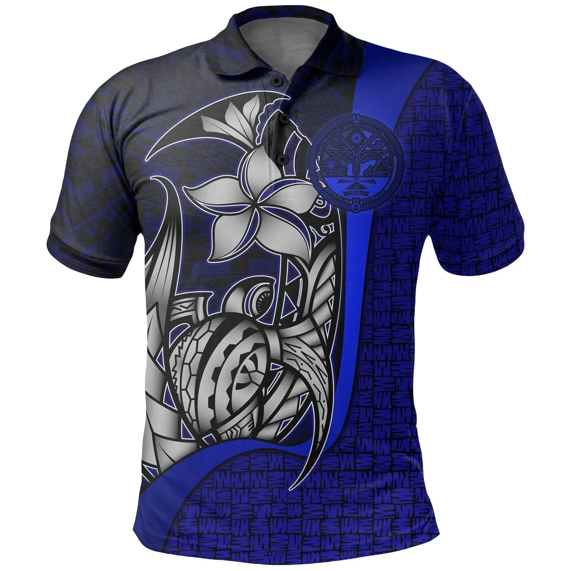 Polynesian Pride Polo Shirt - Marshall Islands Polo Shirt Blue Coat of Arm - Turtle With Hook