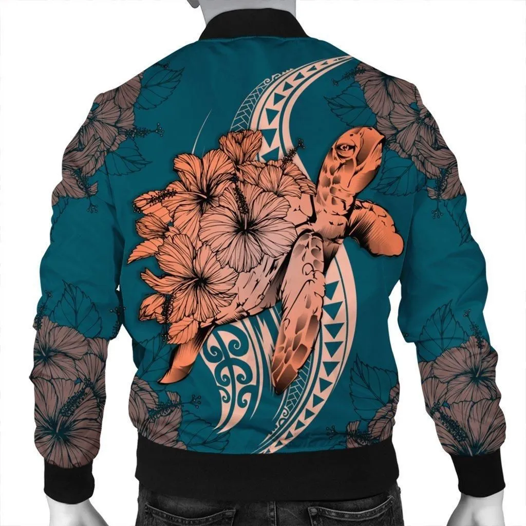 Hawaii Polynesian Turtle Hibiscus Bomber Jacket
