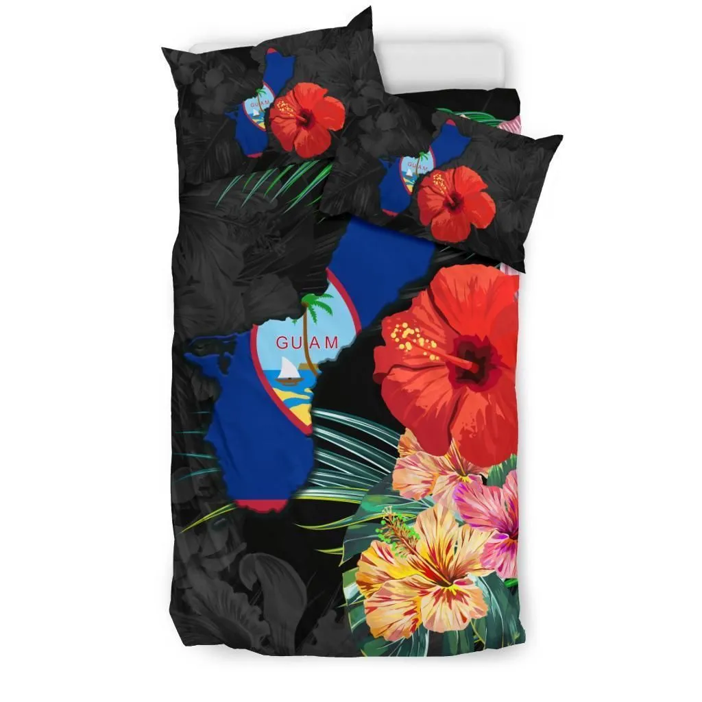 Guam Map - Hibiscus Bedding Set