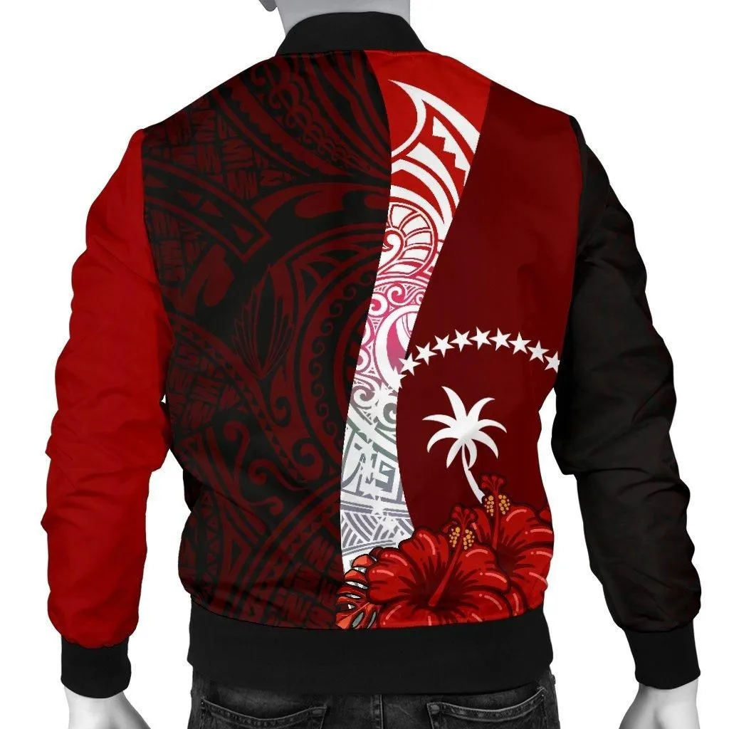 Chuuk Micronesia Mens Bomber Jacket - Coat Of Arm With Hibiscus