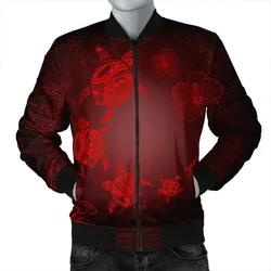 Hawaiian Plumeria Hibiscus Turtle Under Sea Polynesian Bomber Jacket Red AH