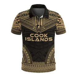 Cook Islands Polo Shirt - Cook Islands Flag Polynesian Chief Tattoo Gold Version