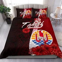 Tahiti Polynesian Bedding Set - Coat Of Arm With Hibiscus
