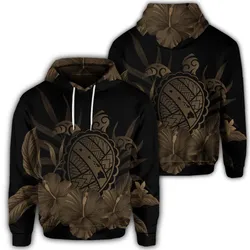 Hawaiian Map Turtle Hibiscus Polynesian Hoodie - Gold