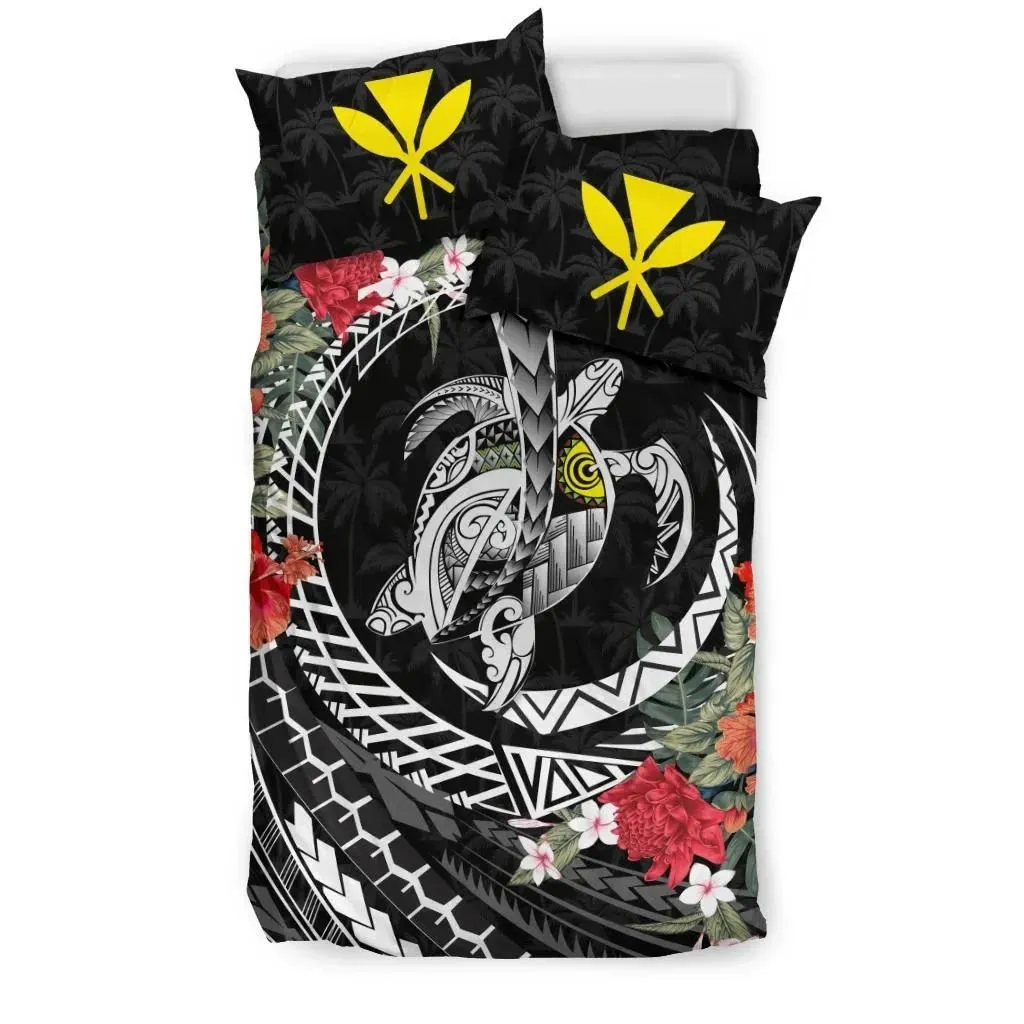 FamilyGater Bedding Set - Cover and Pillow Cases Kanaka Maoli (Hawaiian)- Polynesia Map Turtle Hibiscus A24