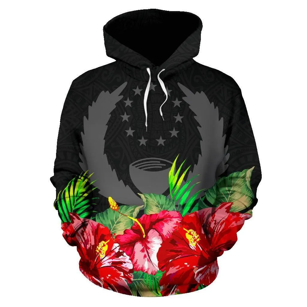 Pohnpei Polynesian Hoodie Black Hibiscus - BN39