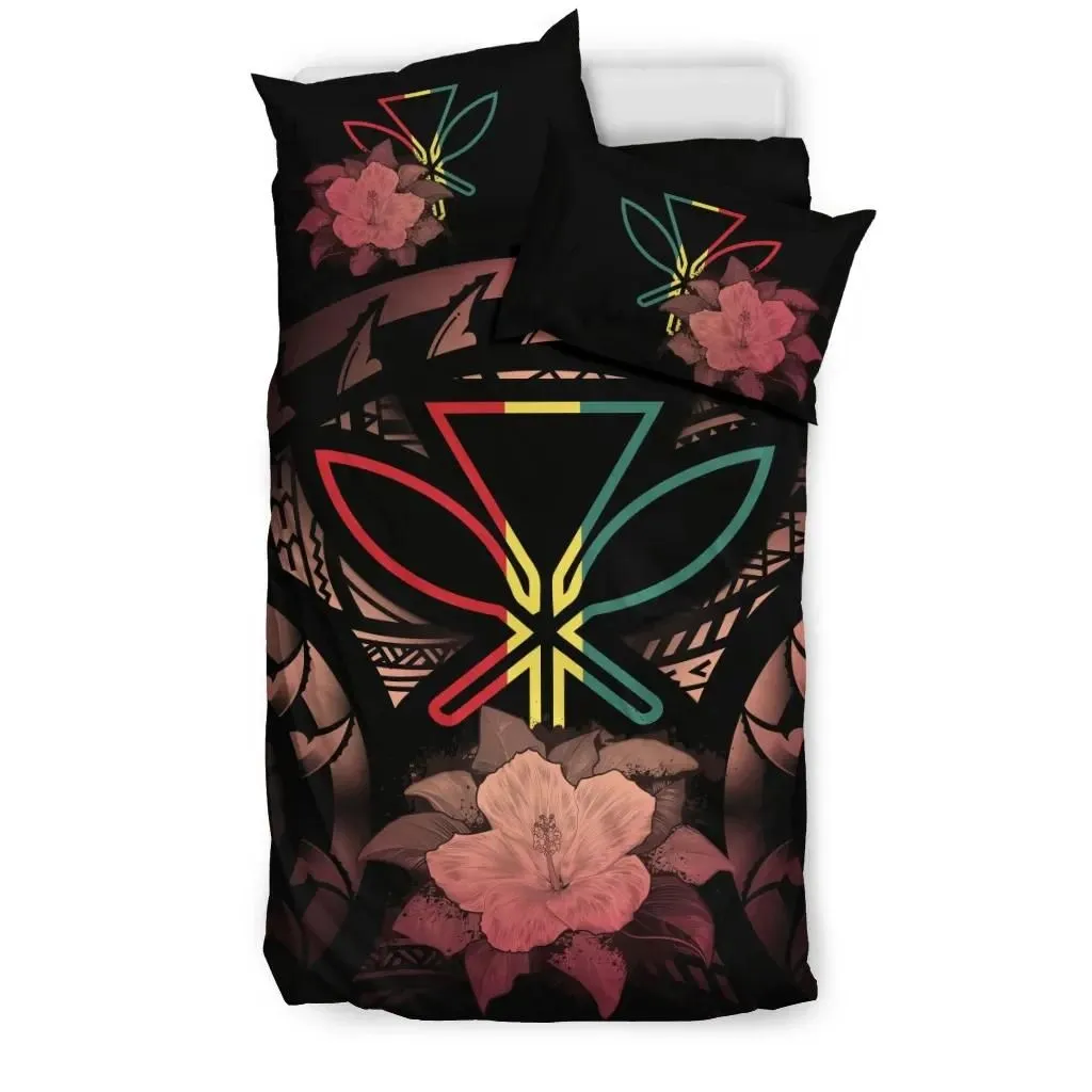Kanaka Maoli Flamingo Hibiscus Rising Bedding Set A02