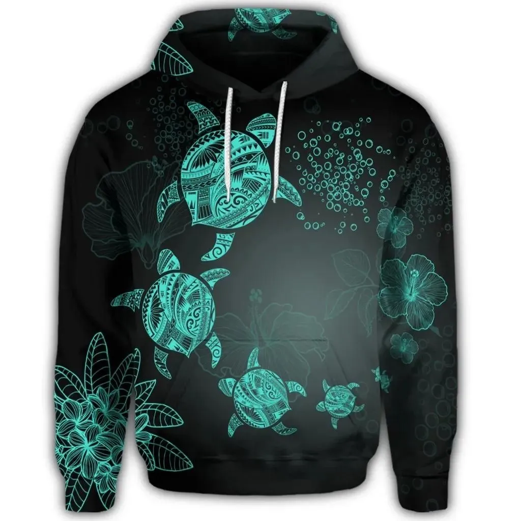 Alohawaii Hoodie - Hawaiian Plumeria Hibiscus Turtle Under Sea Polynesian Hoodie Blue AH - J7R