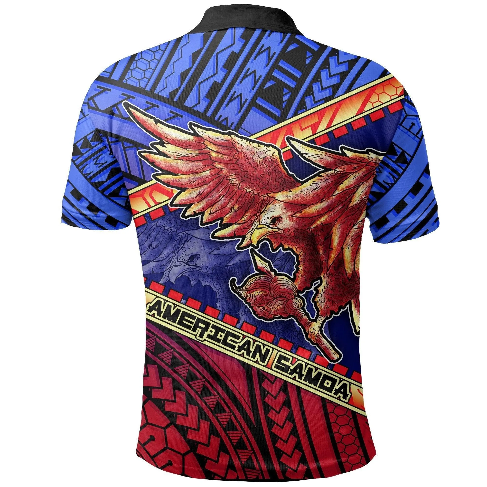 American Samoa Polynesian Polo Shirt - Eagle Tattoo Pattern