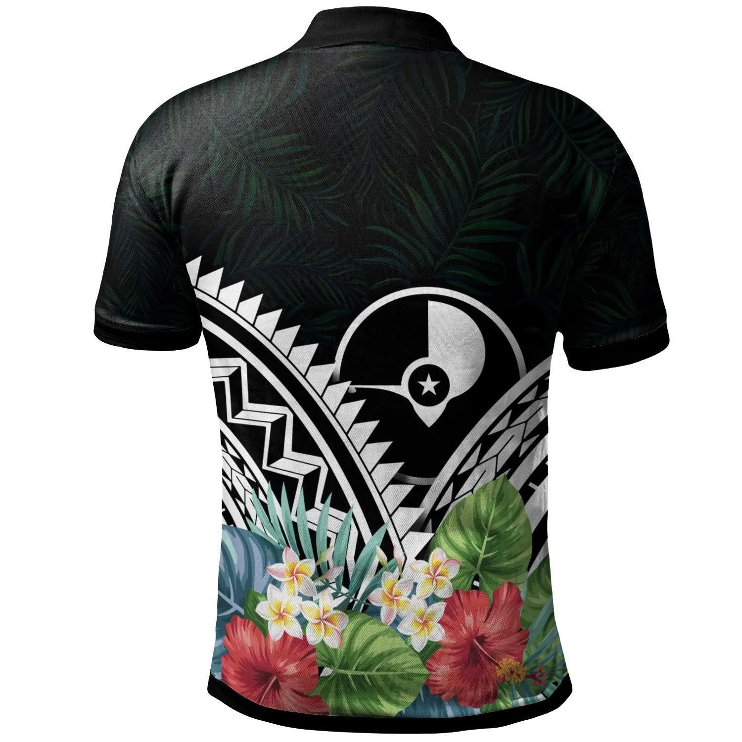 Yap Polo Shirt - Yap Coat of Arms & Polynesian Tropical Flowers White