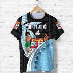 (Custom Personalised) Fiji Rugby T-Shirt Armor Style - Black