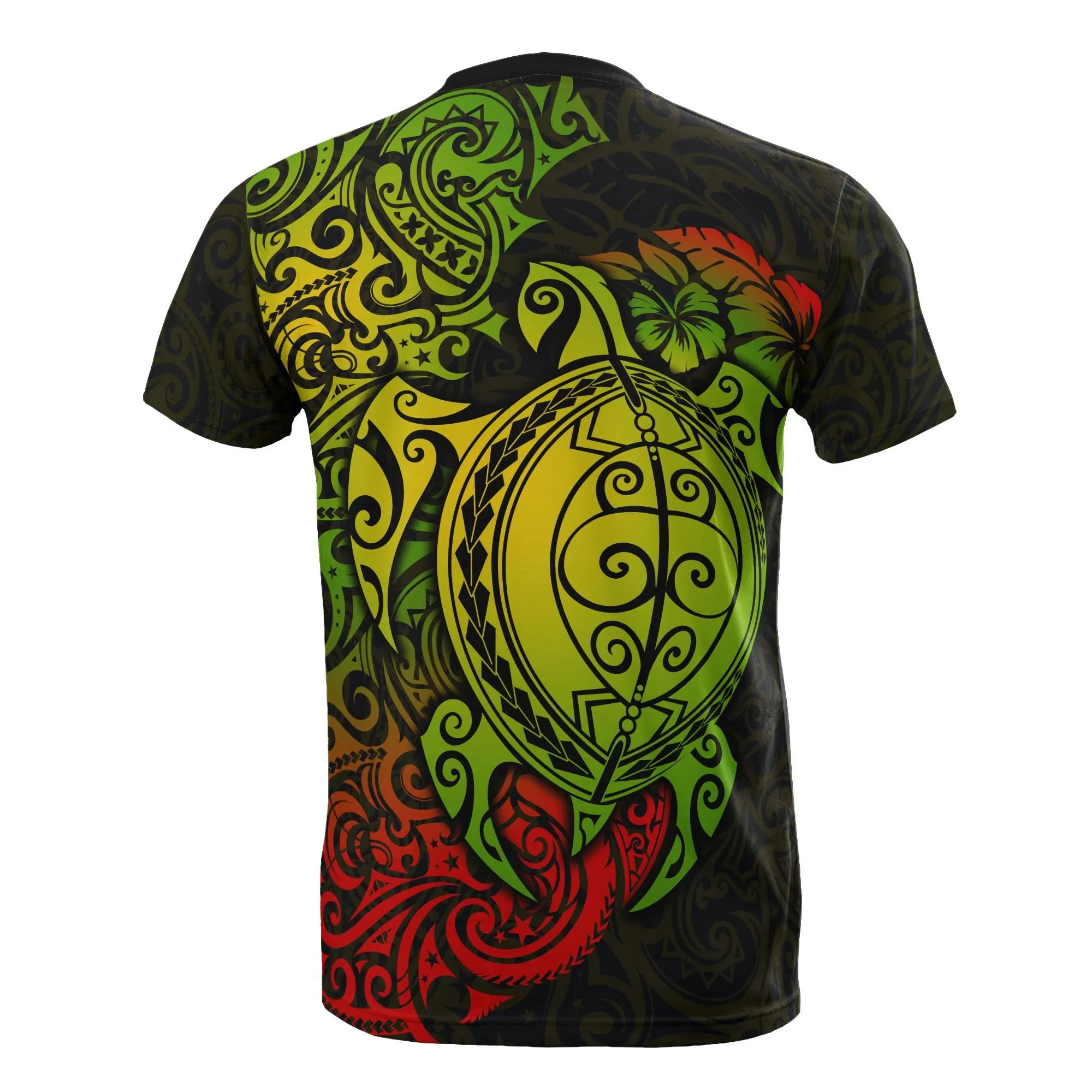 Hawaii T Shirt - Polynesian Reggae Turtle Hibiscus Tattoo