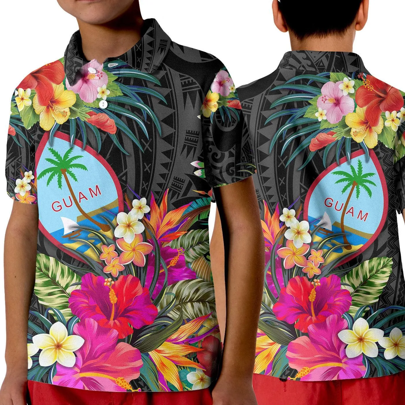 Guam Polynesian Polo Shirt KID Tropical Flowers - Colorful Vibes LT8