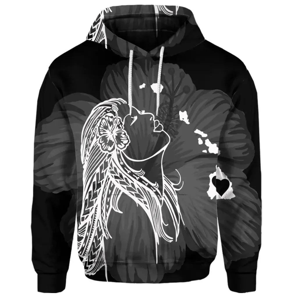 Alohawaii Hoodie - (Personalised) Hawaiian Map Heart Hula Girl Hibiscus White Polynesian Hoodie - AH - J4R